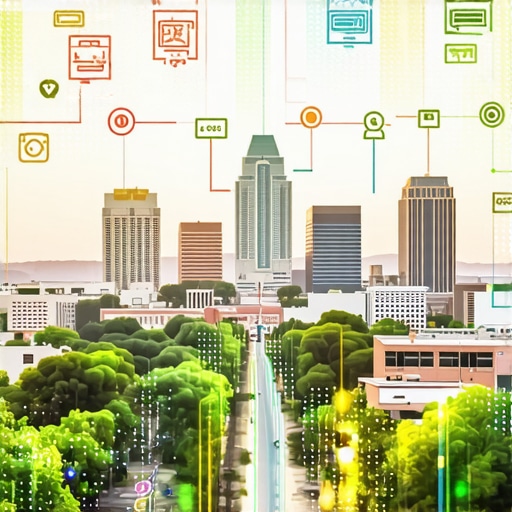 Tulsa city skyline with SEO and digital marketing icons overlayed.