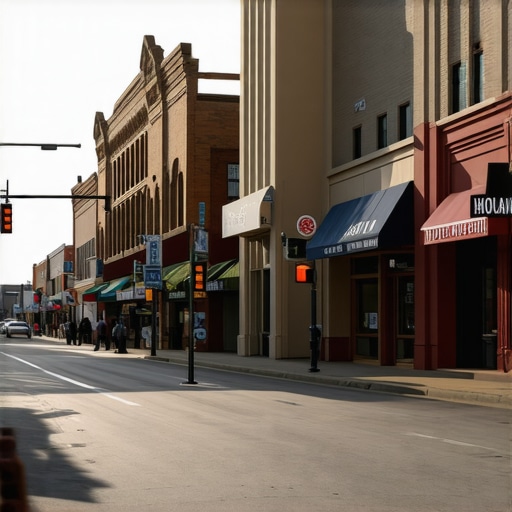 A busy street in Tulsa showing various local businesses and vibrant community life
