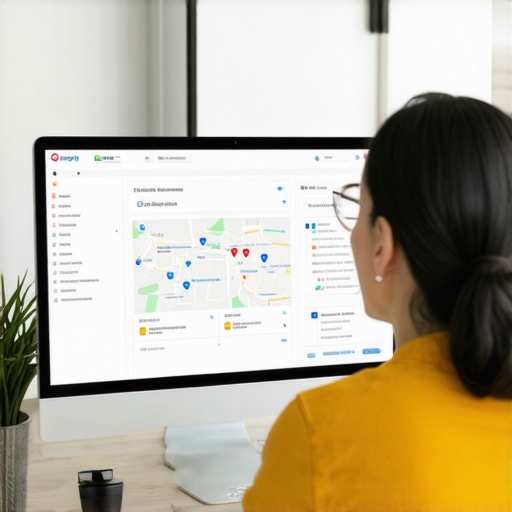 Person reviewing local SEO analytics on a computer, focusing on Google Maps data, in an office environment.