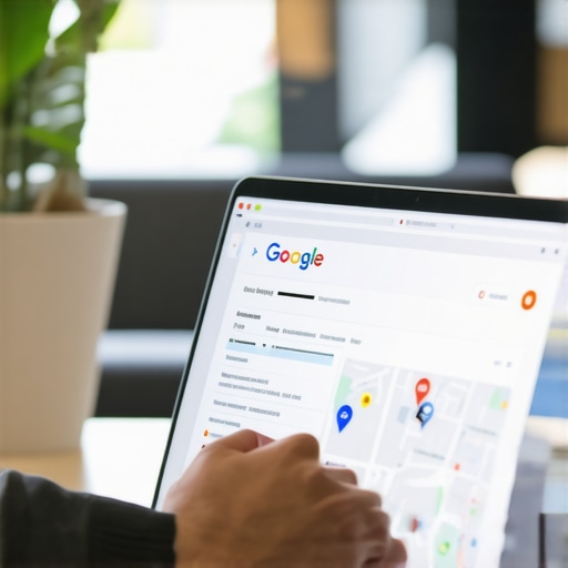 Business owner updating Google My Business profile on laptop