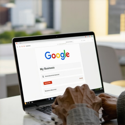 Person verifying their local business on a laptop with Tulsa skyline