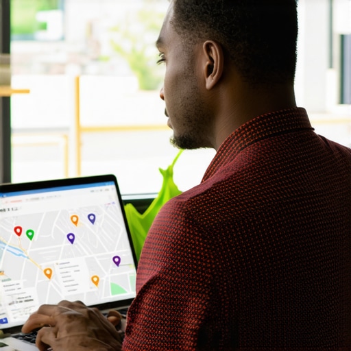 Local SEO Tools for Tulsa Business Business owner monitoring local SEO performance on a laptop with Tulsa maps