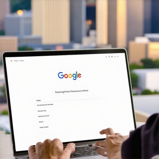 Person editing Google My Business profile on laptop with Tulsa view.