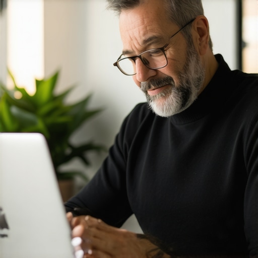 Business owner working on Google My Business profile on a laptop in a Tulsa storefront.