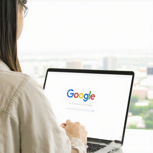 Person working on Google Business Profile setup with Tulsa skyline