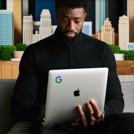 Tulsa business owner editing their Google My Business profile on a laptop with Tulsa landmarks in the background.