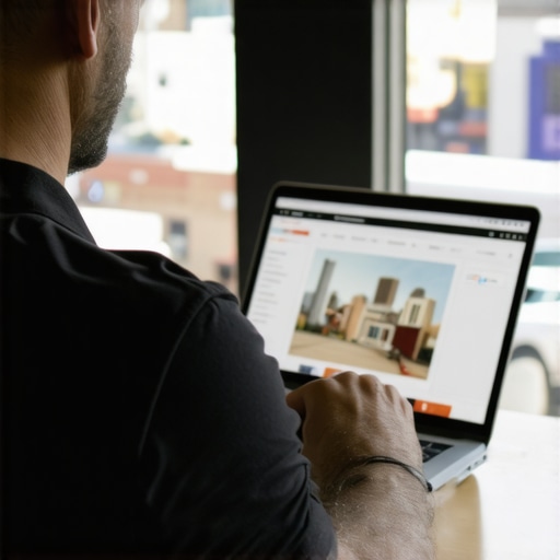 Tulsa small business owner working on Google My Business profile with downtown Tulsa landmarks in background.
