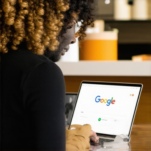 Business owner working on Google My Business listing on laptop