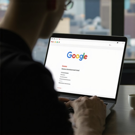 Person working on Google My Business profile with Tulsa cityscape behind