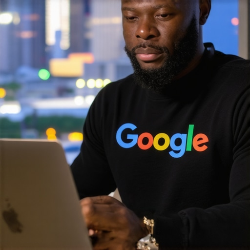 Business owner updating Google My Business listing with Tulsa skyline behind them.