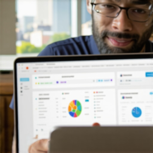 A person analyzing local SEO data on a laptop with Tulsa skyline in the background