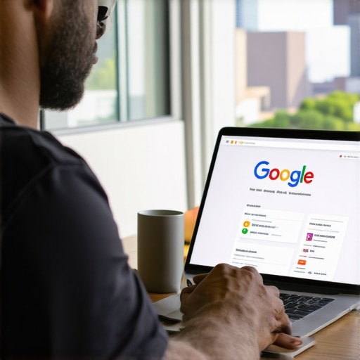 A person editing a Google My Business profile on a laptop with Tulsa landmarks visible.