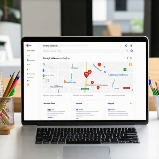 Digital SEO Management Tools for Tulsa Laptop with SEO analytics tools and Google My Business dashboard showing local maps