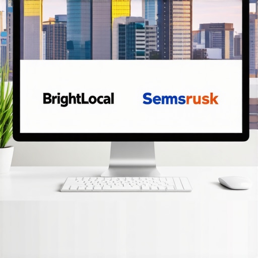 SEO Tools for Tulsa Local Marketing Workspace with computer screens displaying local SEO dashboards and Tulsa city view.