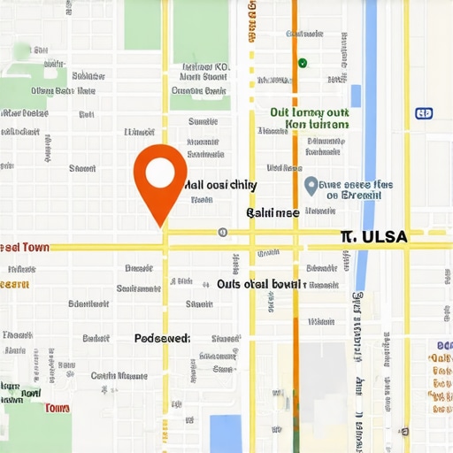 Map showing Tulsa and neighboring regions with business markers indicating optimized local SEO for out-of-town visitors.